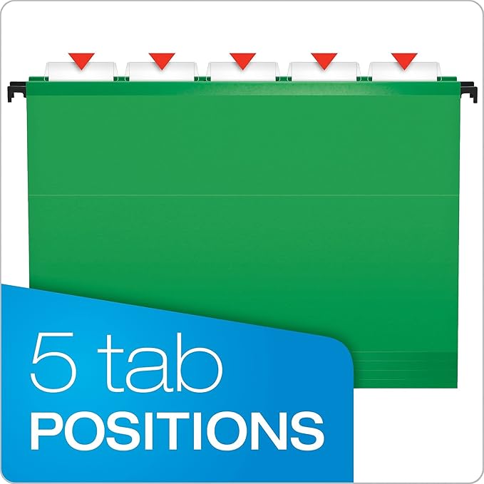 Pendaflex SureHook Reinforced Hanging Folders, Letter Size, Bright Green, 20 per Box (6152 1/5 BGR)
