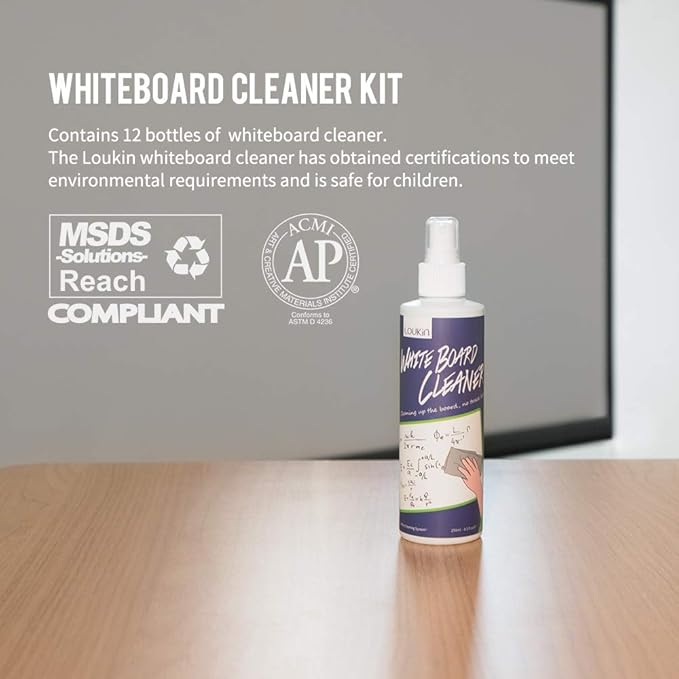 loukin Non-Toxic Whiteboard Cleaner, 8.5 fl oz Dry Erase Board Cleaner, Low-Odor White board Cleaning Spray, Removes Stubborn Marks from Whiteboards, Chalkboard (12-Pack)