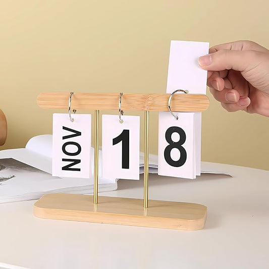 Perpetual Daily Flip Calendar for Desk Reusable Office Desktop Decor Home Accessories Photography Props (Wooden)