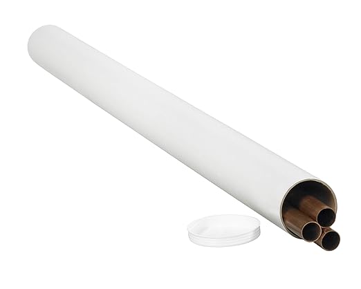 BOX USA BP2512W Mailing Tubes with Caps, 2-1/2" x 12", White (Pack of 34)