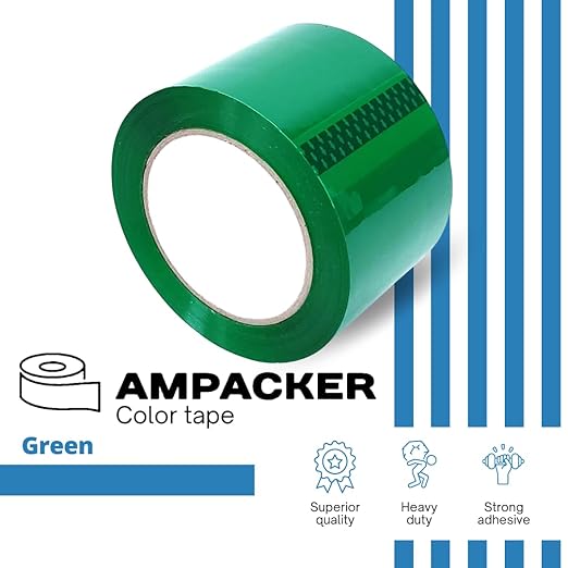 Heavy Duty Packaging Color Tape for Shipping,Packing and Moving 3" Wide x 2.0 Mil Thick -110 Yrd Roll -Acrylic Adhesive Tape for Box Sealing. (4 Rolls, Green, 3" Wide x 110 yds)