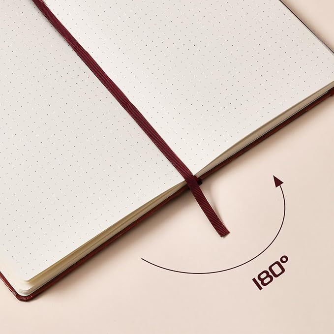 Dotted Journal/Notebook - Dot Grid Hard Cover Notebook, Premium Thick Paper with Fine Inner Pocket, Black Smooth Faux Leather, Pen Loop, 5.3'' x 8.26'' - Brown