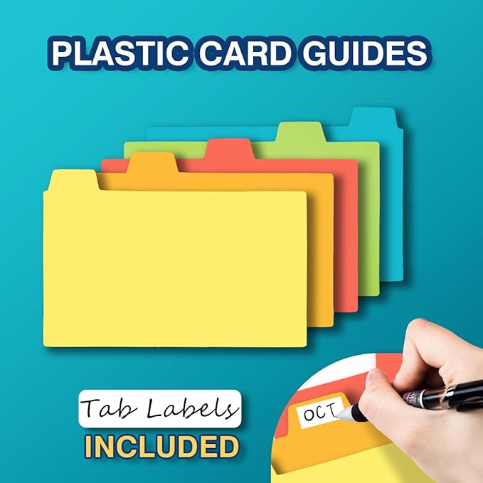 H4D Index Card Holder 3x5 Inches with 25 Plastic Dividers, Teal