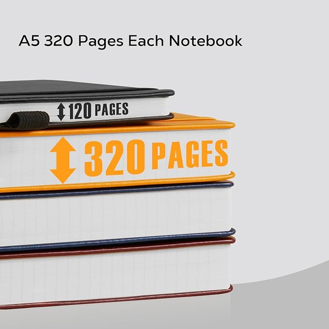 Hardcover Lined Notebook Journal for Writing, 320 Pages Leather Thick College Ruled Notebook Journal with 100GSM Paper, A5 (5.7'' X 8.4'') Daily Journal for Women Men Work Organization, Black