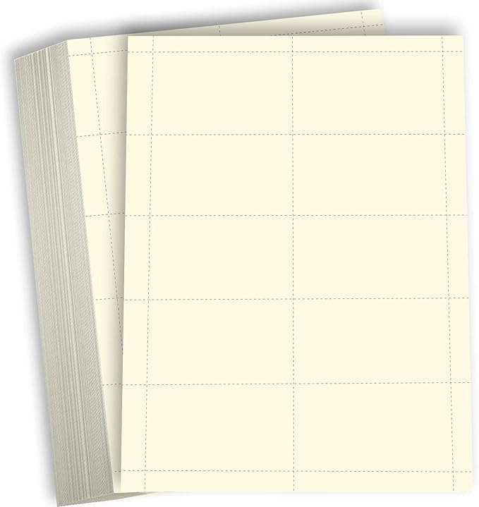 Hamilco Blank Business Cards Cardstock Paper - Cream Perforated Card Stock Heavy Weight 80 lb 3 1/2 x 2" – 100 Sheets 1000 Cards