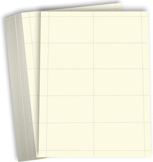 Hamilco Blank Business Cards Cardstock Paper - Cream Perforated Card Stock Heavy Weight 80 lb 3 1/2 x 2" – 100 Sheets 1000 Cards