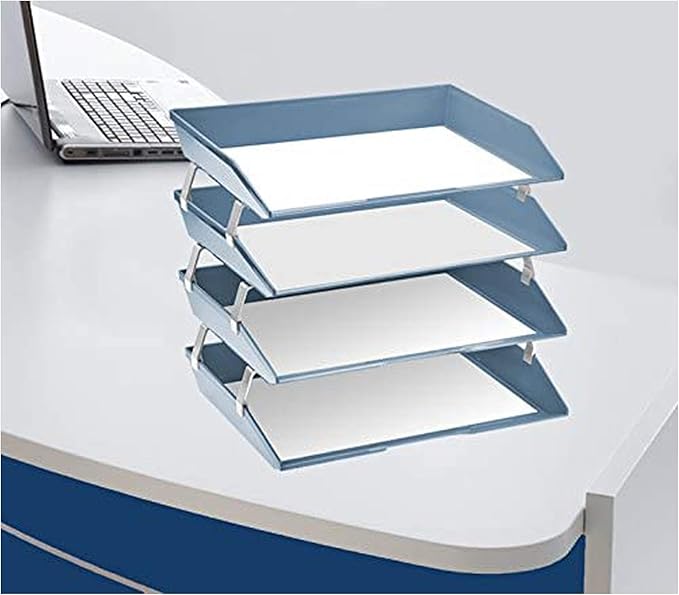 Acrimet 4 Tier Side Load Letter Tray Facility, Desktop File Organizer, A4 Letter Size Paper Organizer, Minimalist Storage Solution Paper Tray for Office, Home, Classroom (Plastic, Solid Blue Color)