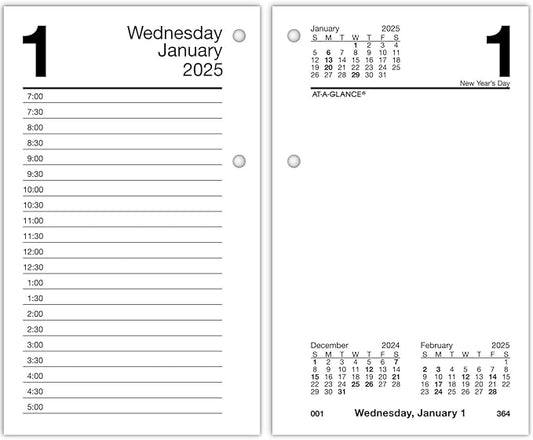 AT-A-GLANCE 2025 Desk Calendar Refill, Daily, 3-1/2" x 6", Standard, Loose-Leaf, Recycled (E717R5025)