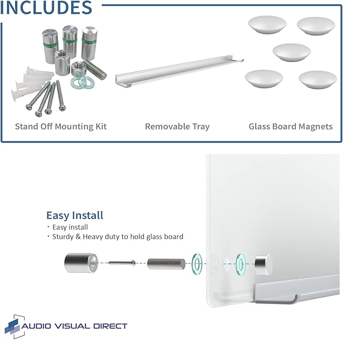 Audio-Visual Direct Magnetic White Glass Dry-Erase Board Set - 8' x 4' - Includes Magnets, Hardware & Marker Tray