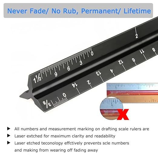 Architectural Scale Ruler,12" Aluminum Architect Triangular Ruler Engineers Ruler,Construction rulers for Architects, Blueprint,Students, Draftsmen and Engineers by Soraco(Black)