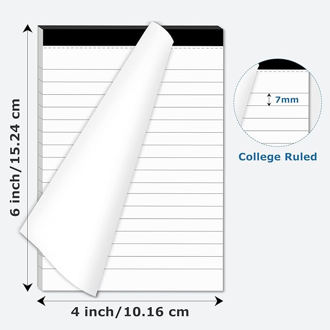 20 Pcs Perforated Note Pads College Ruled - 4" x 6" Inch Writing Notepad for Daily Planning - Perforated Small Notepads with 30 Sheets per Pad - Ruled Papers