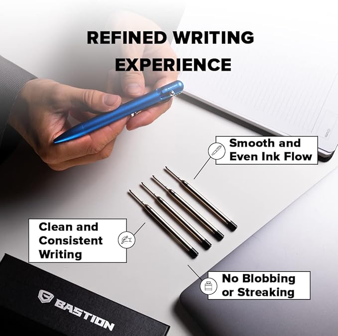 BASTION® Premium Pen Refill, Deeply Pigmented Ink for All Bastion Bolt Action Pens, Standard Ink Refill w/ 0.55mm Fine Tip for Birthday Gift - Black Gel, 1 Piece