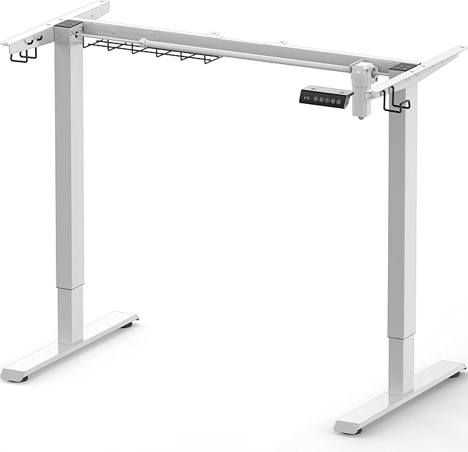 SHW Electric Stand Up Desk Frame Mobile Workstation | Ergonomic Standing Height Adjustable Computer Desk for Home and Office, White
