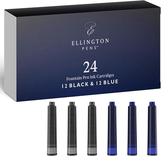 Vibrant Fountain Pen Ink Refills - 24 Pack Vibrant 6 Colors International Standard Size Cartridges - Premium Quality & Non-Toxic - Long-Lasting Ink