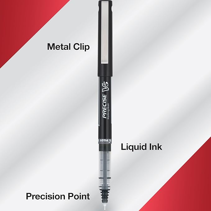 Pilot, Precise V5, Capped Liquid Ink Rolling Ball Pens, Extra Fine Point 0.5 mm, Black, Pack of 12