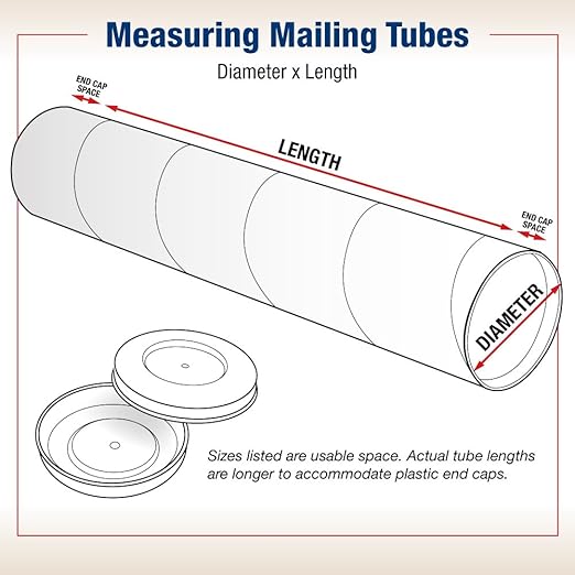 BOX USA BP2024W Mailing Tubes with Caps, 2" x 24", White (Pack of 50)