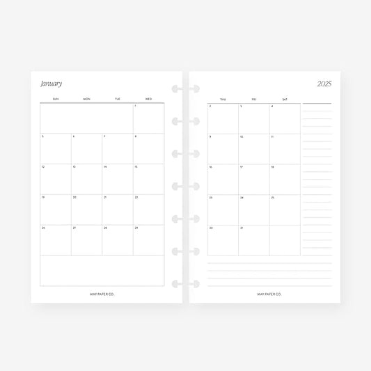 Mini Happy Planner 2025 Month on Two Pages Monthly Planner Insert Agenda Refill for 7-Discs Notebook 4.6 x 7 (Monthly with Notes (Sunday start) (Non-separable Months))
