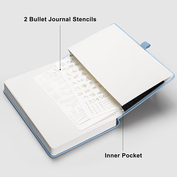 RETTACY Blank Journal Notebook, A5 Blank Journal with 192 Pages, 5.7'' × 8.3'' Medium Size, 68 LB/100 GSM Thick Paper, Leather Hardcover, for Sketching, Drawing, Painting (Light Blue)