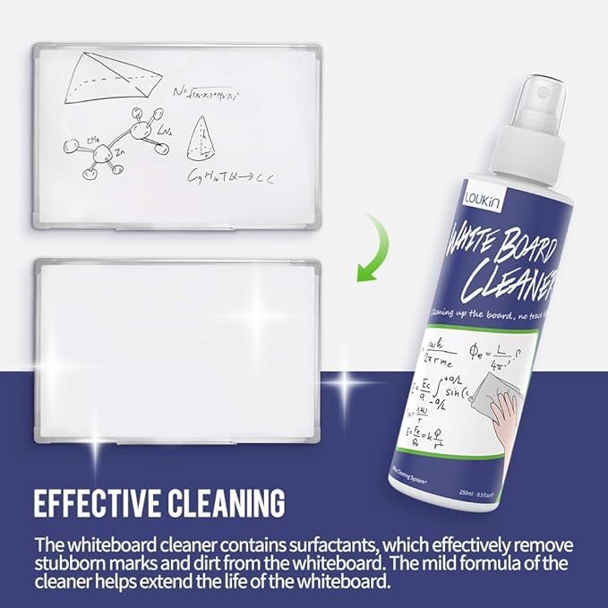 LOUKIN Magnetic Dry Erase Eraser, Whiteboard Eraser, Glass Board Eraser(White), One Bottle of 3.4 fl oz Whiteboard Cleaner Included, for Classroom, Home and Office Use