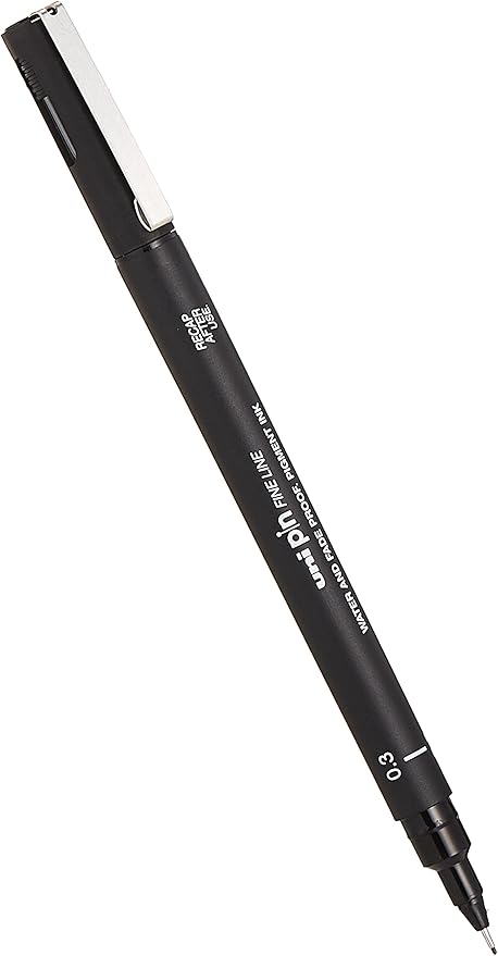 Uni Pin Fineliner Drawing Pen - Sketching Set - Black Ink - 0.03 to 0.8mm - Set of 6
