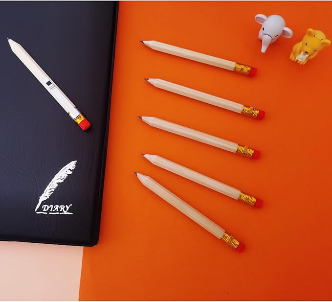 Adhere 25pcs Golf Pencils with Eraser Pre sharpened Hexagon half Wooden Pencils Graphite 2B for Golf Event Scoring,Classroom,Wedding,Company Meetings,Pew, Pocket (Nature)