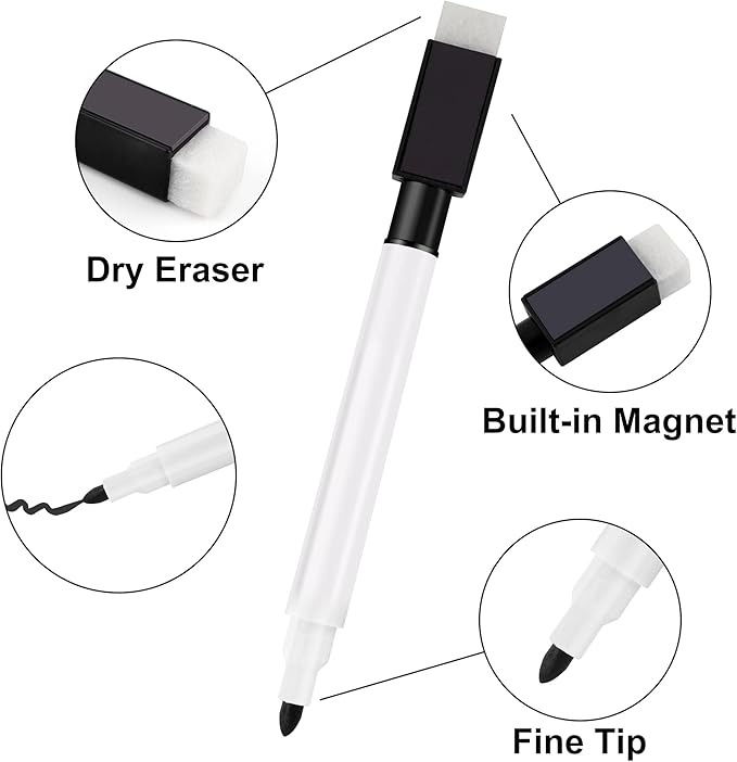 IHPUKIDI Magnetic Dry Erase Markers Fine Point Tip, 48-Pack Whiteboard Markers Dry Erase Marker with Eraser Cap, Low Odor Whiteboard Markers for Kids Teachers