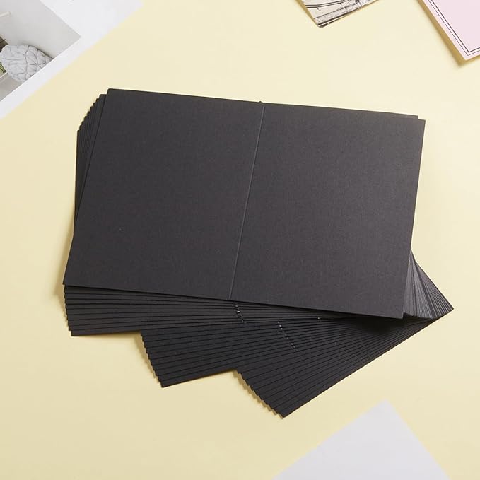 50 Pack Blank Cards Folded Cardstock Thank You Blank Greeting Cards for Invitations, Wedding, Greeting Cards, All Occasion DIY (Black, 5x7)