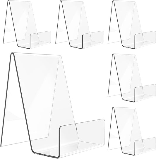 6 Pack Acrylic Book Stand, Clear Easel Stand for Display, Book Display Holder, Display Stand for Album, CD, Magazine, Postcard, Picture, Plate, Artworks, Phone, Tablet