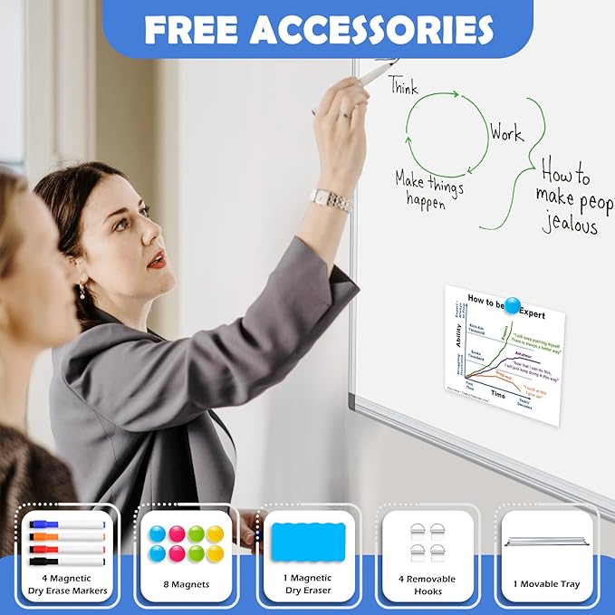 WALGLASS 4 Pack White Board, 24" x 18" Double-Sided Dry Erase White Board for Wall, Hanging Mounted Whiteboard, Horizontal or Vertical Silver Aluminium Frame for Home, School, Office, Kitchen