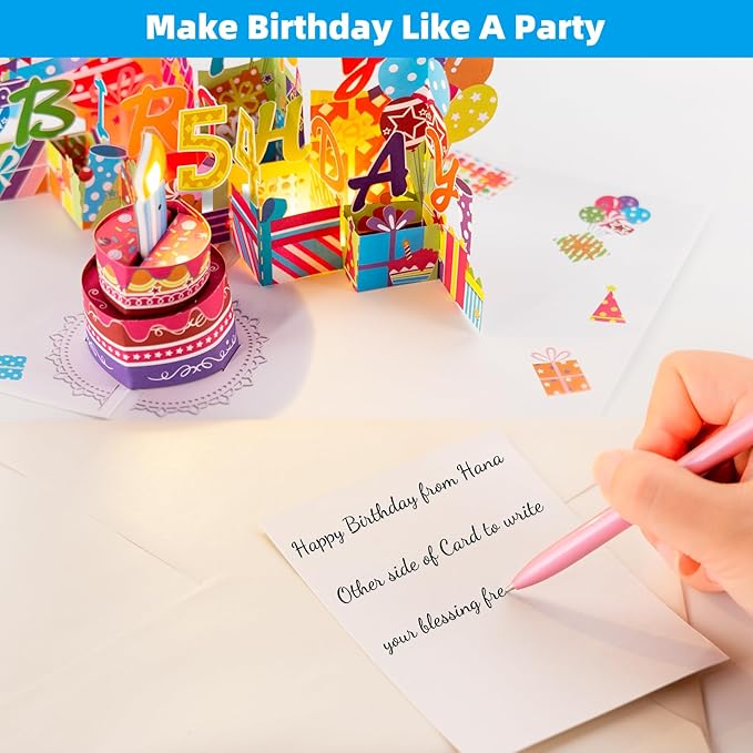 Gumry 54TH Musical Birthday PopUp Card, Blowable Colorful Light Candle 3D Cards with Song, Applause Cheers Sound, Greeting Cards Birthday Gifts Decorations for Women Men Turning 54 Years Old