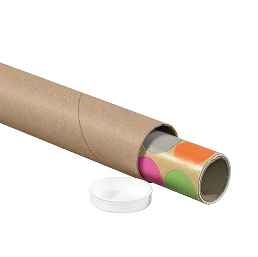 BOX USA BP2026K Mailing Tubes with Caps, 2" x 26", Kraft (Pack of 50)