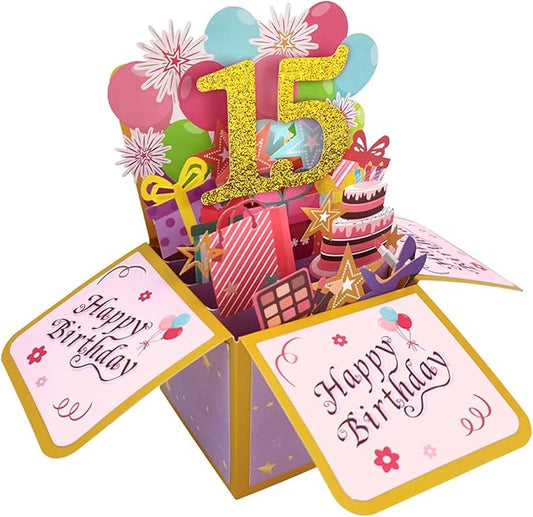 Asmallgf Sweet 15th Birthday Popup Greeting Card, Naughty Fifteen Bday Gift for Teen Girls Boys, Great 3D Greeting Card from Mom Dad
