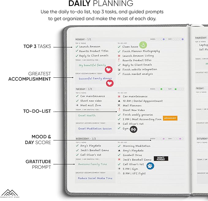 PRODUCTIVITY STORE Pro - Dated, 2025 Planner, 5.8” x 8.3” - The #1 Productivity Planner to Achieve Your 2025 Goals - Planner 2025-2026 - Grey - A5