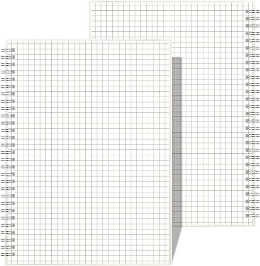 AHGXG Graph Paper Notebook Spiral 2 Pack - Large B5 Grid Notebook 7.3"X 10", 100GSM Thick Graph Grid Paper, Quad Ruled, Total 320 Pages, Transparent Plastic Hardcover Journal