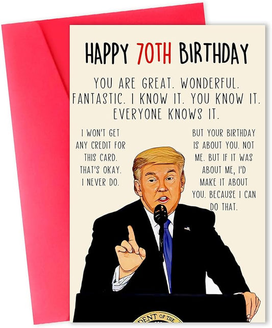 Funny Trump 70th Birthday Card for Women Men, Humor Donald Birthday Gifts for 70 Year Old Men Women, Happy 70th Birthday Decorations for Dad Mom Grandpa Grandma