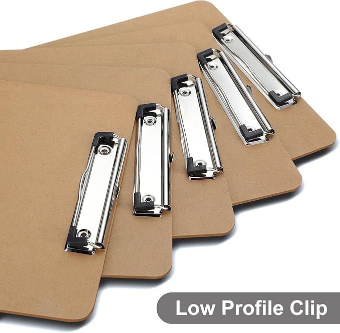 Wood Clipboards Set of 4, Letter Size Hardboard Clip Board 8.5x11 for Classroom, Students, Kid, A4 Standard Clipboard Size 9" x 12.5" with Low Profile Clip, Office Supply, School Supply.