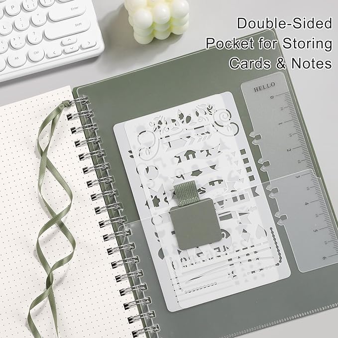 EMSHOI A4 Spiral Notebook Bullet Dotted Journal, Dotted Grid Notebook with 300 Pages, 100gsm Thick Paper, Waterproof Softcover Notebook for School Work Writing, 8.27" × 11.2" - Light Green