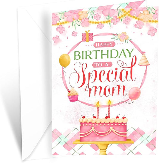 Prime Greetings Mother Birthday Card, Made in America, Eco-Friendly, Thick Card Stock with Premium Envelope 5in x 7.75in, Packaged in Protective Mailer