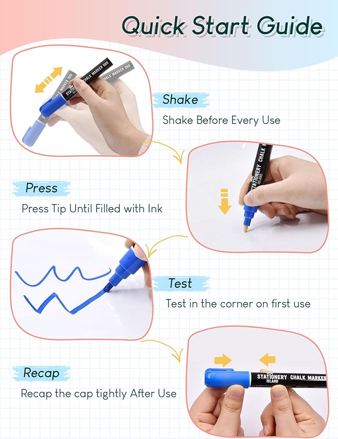 STATIONERY ISLAND Chalk Pens for Blackboard, Liquid Chalk Markers for Chalkboard and Glass, Wipeable Chalk pens for Window Drawing,8 Colours