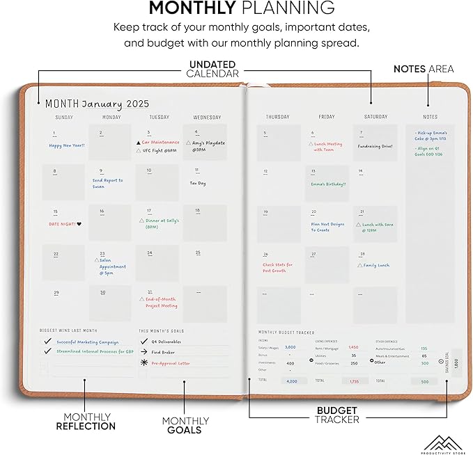 PRODUCTIVITY STORE Pro Max - Undated, 2025 Planner, 8.5" x 11" - The #1 Productivity Planner to Achieve Your 2025 Goals - Planner 2025-2026 - Brown - A4