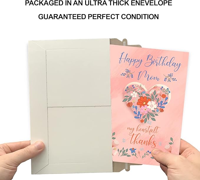 Prime Greetings Heartfelt Birthday Card For Mom (Mother), Made in America, Eco-Friendly, Thick Card Stock with Premium Envelope 5in x 7.75in, Packaged in Protective Mailer