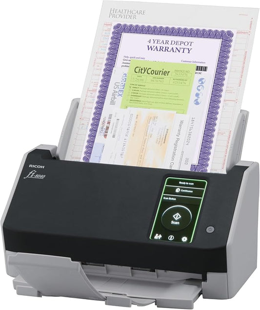 RICOH fi-8040 Premium Fast Front Office & Desktop Document, Receipt, ID Card Scanner with 50 Page Auto Feeder and PC-Less DirectScan Network Scanning Capability with 4-Year Advance Exchange Warranty