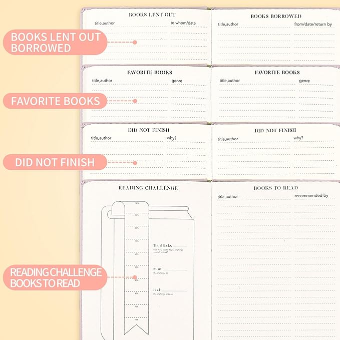 Reading Journal Book Lovers Gifts Hardcover Leather Readers Accessories Track Reading Log with 121 Books Reviews, 5.8”x8.3”, Pink