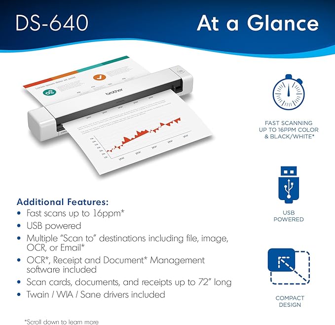 Brother DS-640 Compact Mobile Document Scanner, (Renewed Premium)