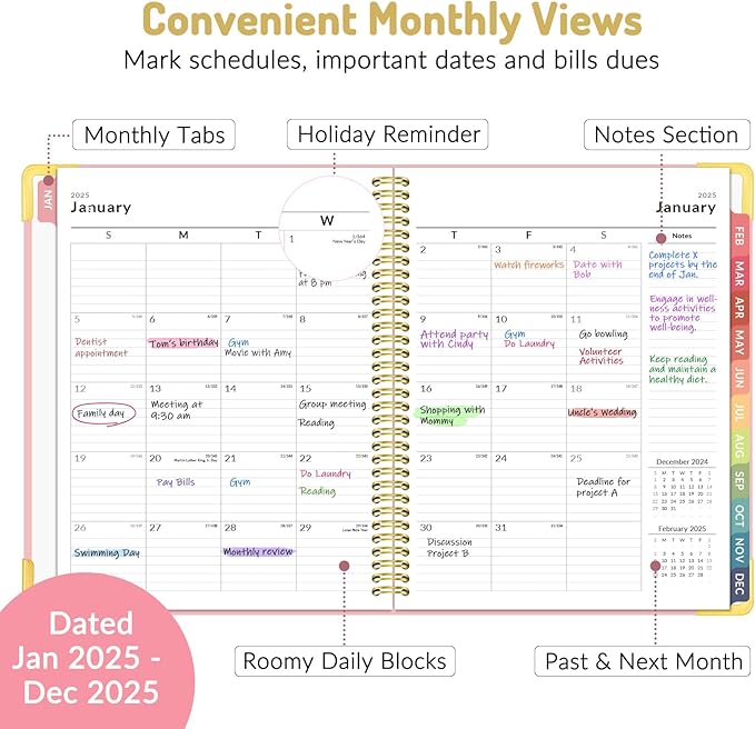 Forvencer 2025 Planner, Hardcover Weekly and Monthly Planner, January 2025 - December 2025, 8.5" x 11", Spiral Calendar Planner with Tabs, Exquisite Daily Organizer Notebook with Inner Pocket, Agenda Journal for Office Home School, A4 Size, Purple