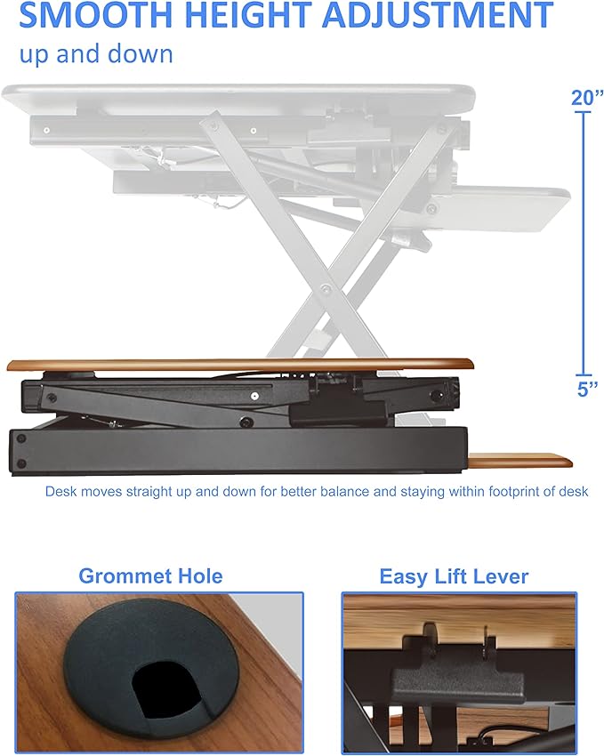 Rocelco 46" Large Height Adjustable Standing Desk Converter with Anti Fatigue Mat BUNDLE - Quick Sit Stand Up Triple Monitor Riser - Retractable Keyboard Tray - Teak Wood Grain (R DADRT-46-MAFM)