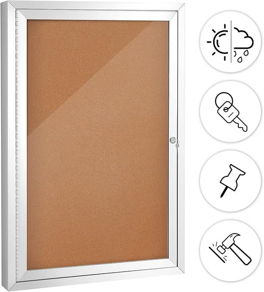 SWANCROWN Enclosed Bulletin Board Cork Displays Boards Weather Resistant Wall Mounted Notice Case, 28x20inches