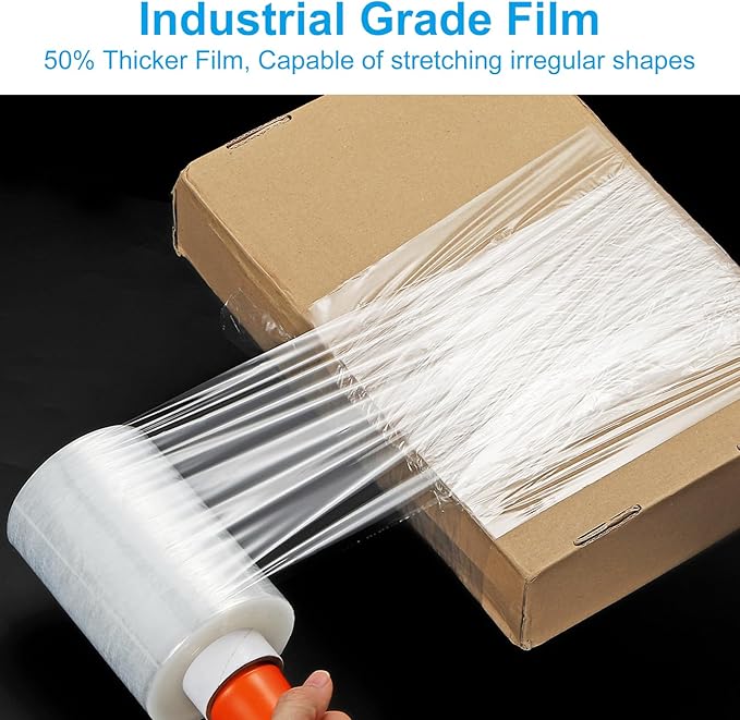 PATIKIL 4" x 328 Feet Stretch Wrap Roll, 4 Pack 80 Gauge/20 mic Thick Mini Shrink Stretch Film Industrial Clear Plastic Wrap with Handle for Box Packing Shipping Moving