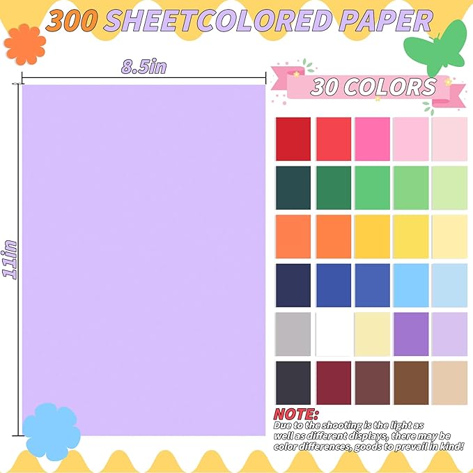 Colored Cardstock Bulk 300 sheets, 8.5” x 11” Cardstock Paper 30 Assorted Colors Construction Paper,180 GSM Card Stock Scrapbooking Supplies for Diy Crafts Cricut Card Making