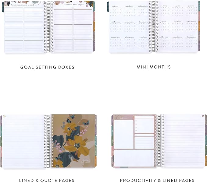 Erin Condren 12-Month Spiral Life Planner (Jan 2025 - Dec 2025) | 7x9 Weekly Planner with Monthly Calendars | Canvas Asterisk Covers, Bold Blooms Interior, Vertical Layout, Platinum Coil